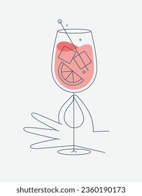 Hand, die ein Glas Spritz hält Cocktail Zeichnung in flachem Stil