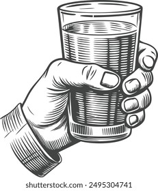 hand holding glass vector hand drawn sketch vector illustration