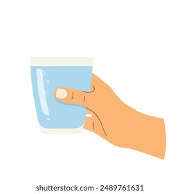 hand holding glass of water; daily hydration concept; perfect for health-related blogs, wellness publications or lifestyle websites- vector illustration