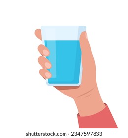 Hand holding glass water  Drink more water concept  Vector illustration