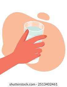 Mano sosteniendo un vaso de agua. Beba más concepto de agua. Ilustración vectorial. Ilustración de stock