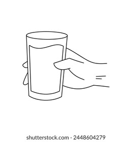 Hand Holding a Glass of Water. Line Art Vector Illustration. Hand Drawn Style - EPS 10 Vector