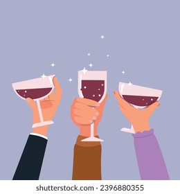 Hand holding a glass of wine. Drinking Wine concept. illustration for greeting cards.