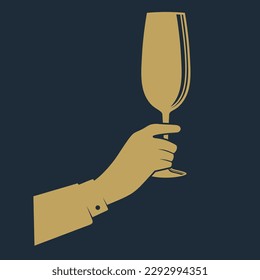 Hand holding glass of wine. Vector illustration