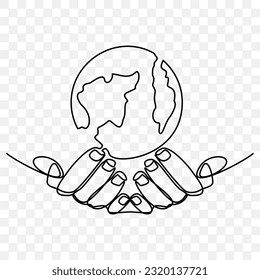 hand holding globe,  Hand drawing single one line 