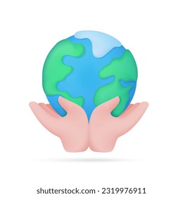hand holding globe Earth care concept. 3d illustration