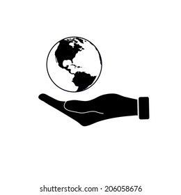 Hand holding Globe earth icon 