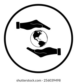 Hand holding Globe earth icon 