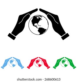 Hand holding Globe earth icon