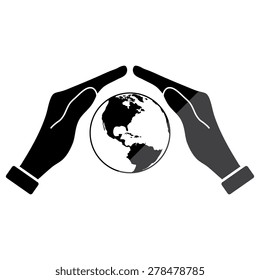 Hand holding Globe earth icon 