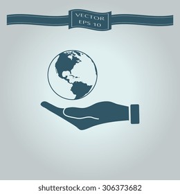 Hand holding Globe earth icon 