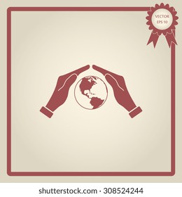 Hand holding Globe earth icon 