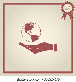 Hand holding Globe earth icon 