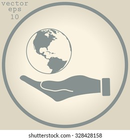 Hand holding Globe earth icon 
