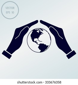 Hand holding Globe earth icon 