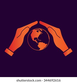 Hand holding Globe earth icon 