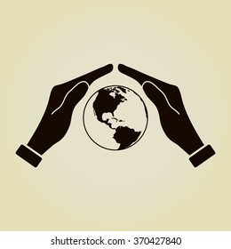 Hand holding Globe earth icon 