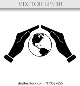 Hand holding Globe earth icon 