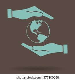 Hand holding Globe earth icon 