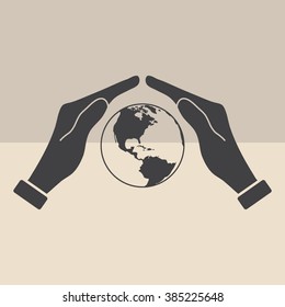 Hand holding Globe earth icon 