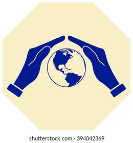 Hand holding Globe earth icon 