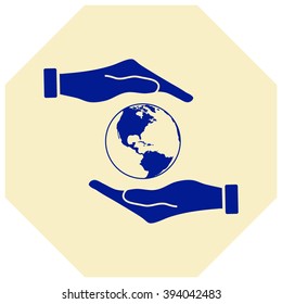 Hand holding Globe earth icon 