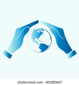 Hand holding Globe earth icon 