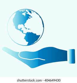 Hand holding Globe earth icon 