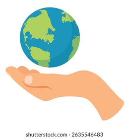 Hand holding globe earth isolated on white background. Environment day. Earth day. Save planet concept. Vector illustration