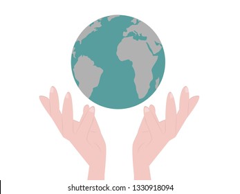 Hand holding globe earth. Save the world concept. Vector illustration