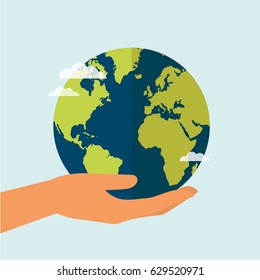 Hand Holding Globe Earth. Save The World Concept. Vector Illustration.