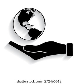 Hand holding Globe earth with shadow