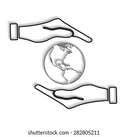 Hand holding Globe earth with shadow