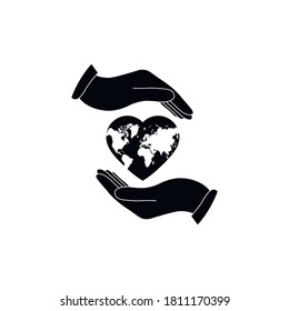 Hand holding Globe earth - vector icon. Care of planet icon Earth in heart icon World health day