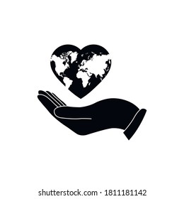 Hand holding Globe earth - vector icon. Care of planet icon Earth in heart icon World health day