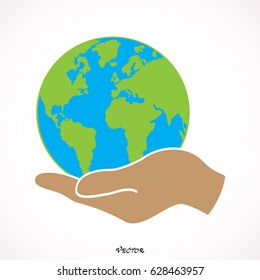 hand holding globe earth web black icon. save earth concept vector illustration