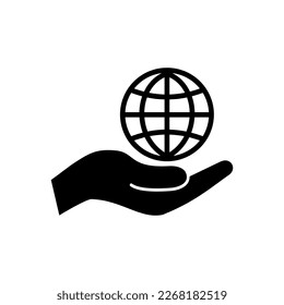 Hand holding globe flat style vector icon