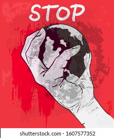 Hand holding the globe. Global crisis concept, the planet is in danger. 