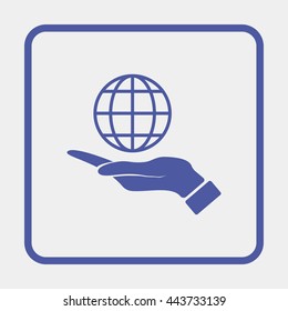 Hand holding globe icon.