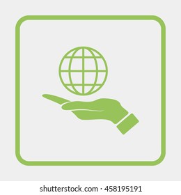 Hand holding globe icon.
