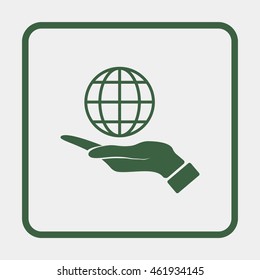 Hand holding globe icon.