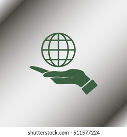 Hand holding globe icon.