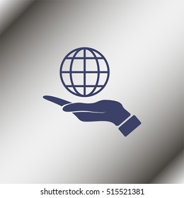 Hand holding globe icon.