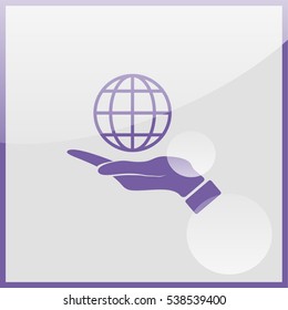 Hand holding globe icon.