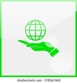Hand holding globe icon.