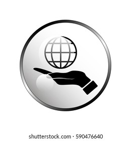 Hand holding globe icon.