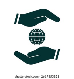 Hand holding globe icon, Earth preservation symbol, vector design asset. Illustration, eps 10