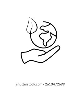 hand holding globe icon, ecology icon, simple flat style, illustration, logo sign symbol pictogram template, for ui or ux isolated on white for mobile app, editable