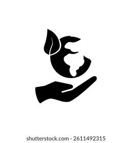 hand holding globe icon, ecology icon, simple flat style, illustration, logo sign symbol pictogram template, for ui or ux isolated on white for mobile app, editable