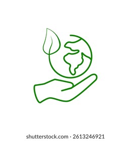 hand holding globe icon, ecology icon, simple flat style, illustration, logo sign symbol pictogram template, for ui or ux isolated on white for mobile app, editable